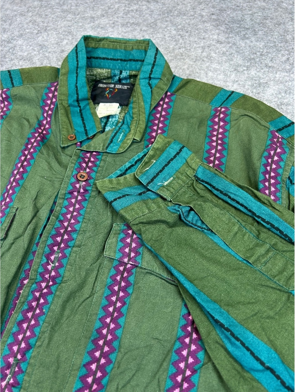 Frontier Series Western Pearl Snap Shirt Men Size 15-15.5 Aztec Geometric